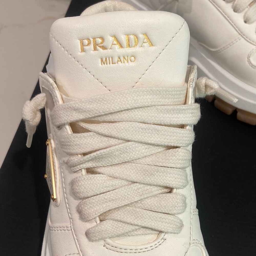 Prada Ivory Lace-Up Sneakers 38 - Picture 8 of 17